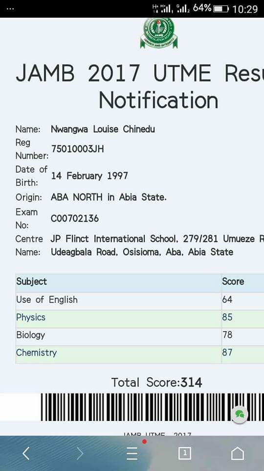Earboard Candidate's JAMB Result 3