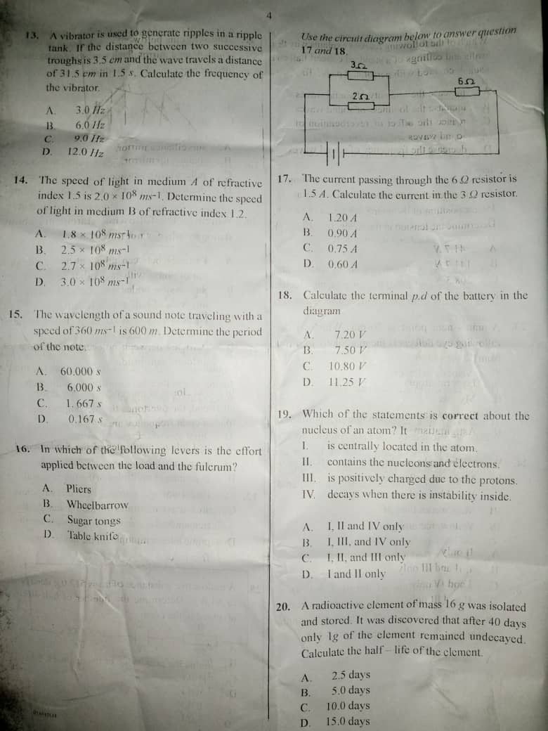 PHYSICS WAEC OBJECTIVE QUESTIONS 2025