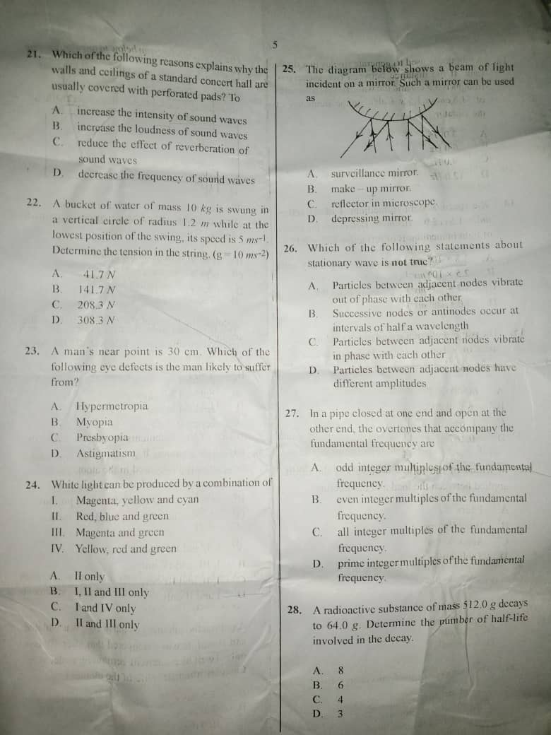 PHYSICS WAEC OBJECTIVE QUESTIONS 2025
