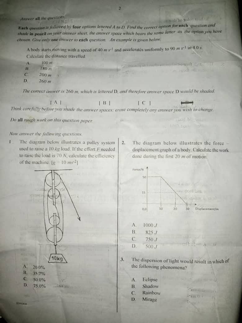 PHYSICS WAEC OBJECTIVE QUESTIONS 2025