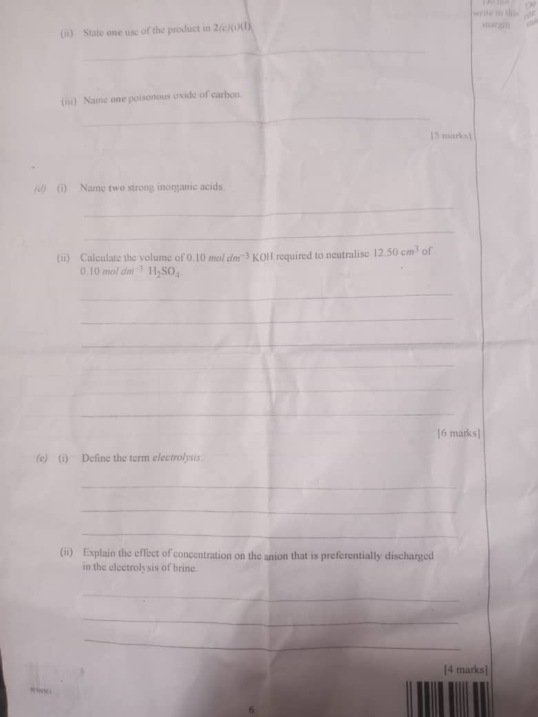 CHEMISTRY WAEC QUESTIONS 2025