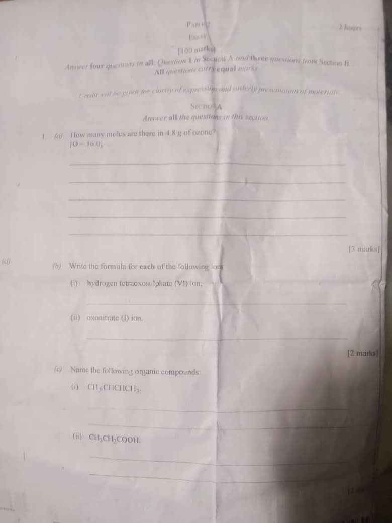 CHEMISTRY WAEC QUESTIONS 2025