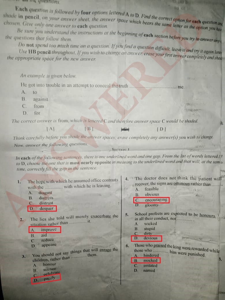 ENGLISH OBJ (OBJECTIVE) WAEC EXPO 2025